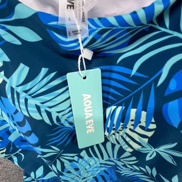 Aqua Eve Tankini Top Women L Blue Tropical Leaves Ruched Tummy Control Beach - Picture 12 of 15